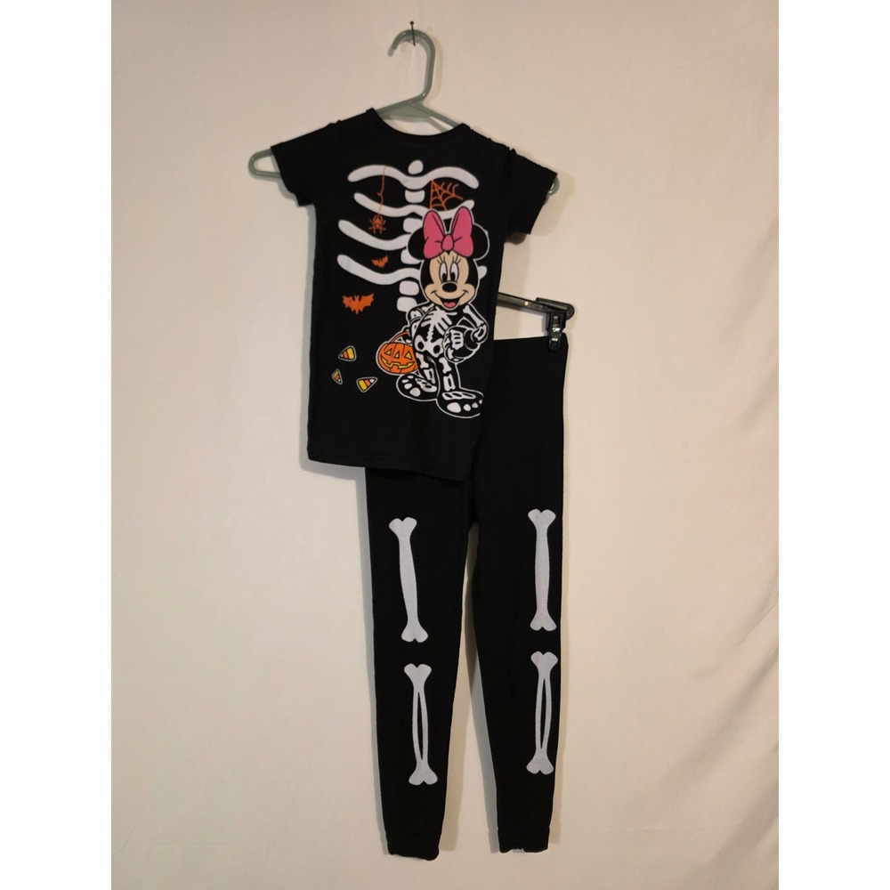 Disney Girls Minnie Mouse Halloween Skeleton Pajama Set Black Size 6